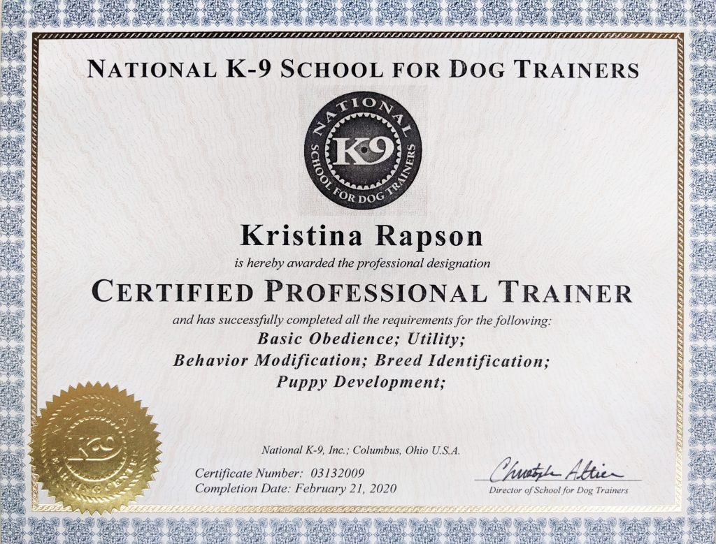 National K9 Obedience and Behaviour Certificate